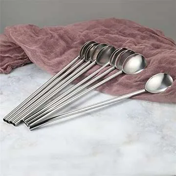 Silverora 8-piece Stainless Steel Reusable Spoon Straws, 2 in 1 Cocktail Milkshake Drinking Stirring Straw Spoons with 2 Pieces Long Cleaning Brush [Silver]