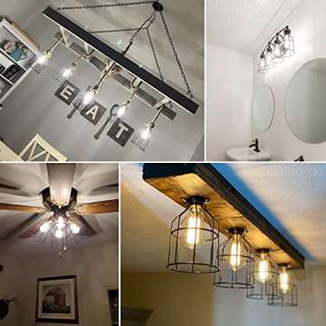 Kohree Metal Bulb Guard Lamp Cage, for Pendant Light, 32-42mm Lamp Base, Ceiling Fan Light Bulb Covers Vintage Open Style Industrial Grade Adjustable 4 Packs(Cage ONLY)