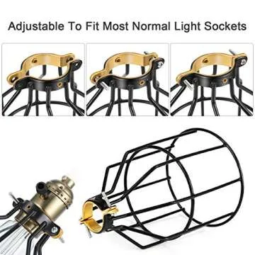 Kohree Metal Bulb Guard Lamp Cage, for Pendant Light, 32-42mm Lamp Base, Ceiling Fan Light Bulb Covers Vintage Open Style Industrial Grade Adjustable 4 Packs(Cage ONLY)