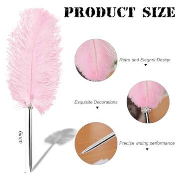 Rgontar Feather Pen Black Ink Ballpoint Pen Wedding Signing Pen for Wedding Bridal(Pink)