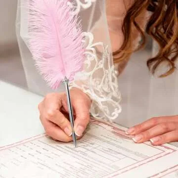Rgontar Feather Pen Black Ink Ballpoint Pen Wedding Signing Pen for Wedding Bridal(Pink)