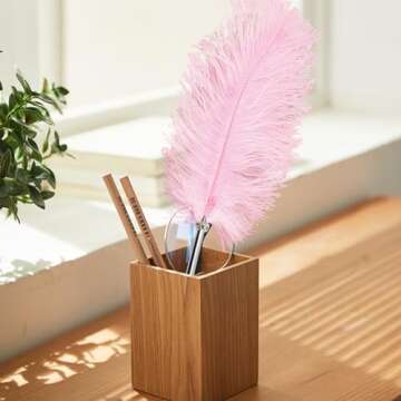 Rgontar Feather Pen Black Ink Ballpoint Pen Wedding Signing Pen for Wedding Bridal(Pink)