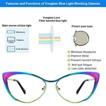 VOOGLAM Stylish Cat Eye Blue Light Glasses for Women