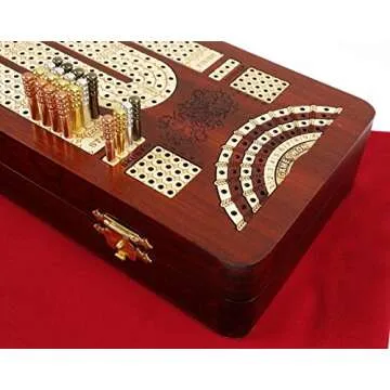 14" 4 Track Continuous Cribbage Board W/ Card Storage - Stunning Bloodwood Finish