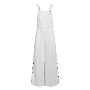 WUAI-Women Floral Printed Jumpsuits Casual Sleeveless Spaghetti Strap Rompers Baggy Bibs Overalls Wide Leg Pants Plus Size(White,Small)