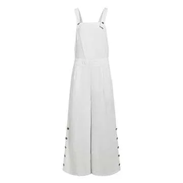 WUAI-Women Floral Printed Jumpsuits Casual Sleeveless Spaghetti Strap Rompers Baggy Bibs Overalls Wide Leg Pants Plus Size(White,Small)