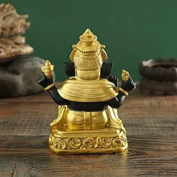 YODOOLTLY Hindu Ganesha Figurine- Indian Gold Black Lord Elephant God Ganesha Idol Statue Buddha Sculpture for Home Car Decor