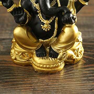 YODOOLTLY Hindu Ganesha Figurine- Indian Gold Black Lord Elephant God Ganesha Idol Statue Buddha Sculpture for Home Car Decor