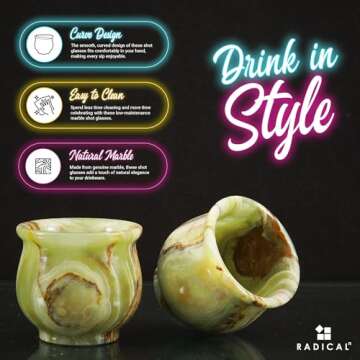 Radicaln Marble Shot Glasses Green Onyx 2" Inches Handmade Tequila Glasses For Bar Set - Small Whiskey Shot Glasses For Vodka - Small Drinking Glasses Set of 2