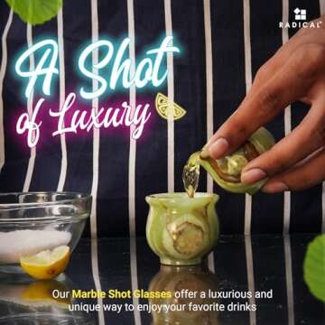 Radicaln Marble Shot Glasses Green Onyx 2" Inches Handmade Tequila Glasses For Bar Set - Small Whiskey Shot Glasses For Vodka - Small Drinking Glasses Set of 2