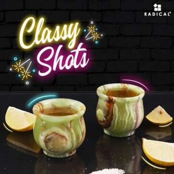 Radicaln Marble Shot Glasses Green Onyx 2" Inches Handmade Tequila Glasses For Bar Set - Small Whiskey Shot Glasses For Vodka - Small Drinking Glasses Set of 2
