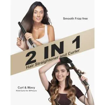 Flat Iron Hair Straightener and Curler 2 in 1, Infrared Ceramic Hair Curler Straightening Curling Iron Wand, Professional Negative Ions 360° Airflow Styler Hair Styling Tool Dual Voltage for Travel