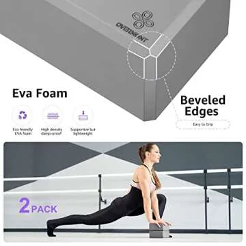 Overmont Yoga Block 2 Pack 9 * 6 * 4 in Supportive Latex-Free EVA Foam Soft Non-Slip Surface for General Fitness Pilates Stretching and Meditation (Grey_9*6 * 4)