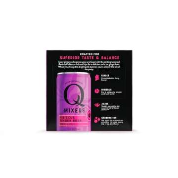Q Mixers Hibiscus Ginger Beer - Premium Cocktail & Mocktail Mixers with Real Ingredients - Highly Carbonated, Less Sweet with Agave, & Gluten-Free - 80 Calories per Can - 7.5 Fl oz (Pack of 4)