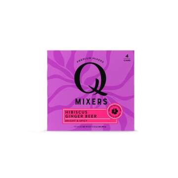Q Mixers Hibiscus Ginger Beer - Premium Cocktail & Mocktail Mixers with Real Ingredients - Highly Carbonated, Less Sweet with Agave, & Gluten-Free - 80 Calories per Can - 7.5 Fl oz (Pack of 4)