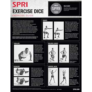 SPRI Exercise Dice (6-Sided) - Game for Group Fitness & Exercise Classes - Includes Push Ups, Squats, Lunges, Jumping Jacks, Crunches & Wildcard (Includes Carrying Bag)