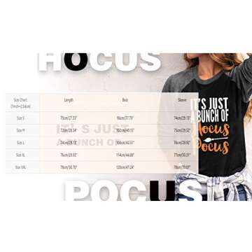 It's Just A Bunch of Hocus Pocus Halloween T Shirt Women 3/4 Sleeve Raglan Baseball Fall Graphic Tee Tops Black