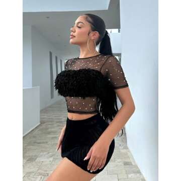 Stylish Verdusa Women's Contrast Mesh Crop Top Shirt