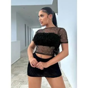 Stylish Verdusa Women's Contrast Mesh Crop Top Shirt