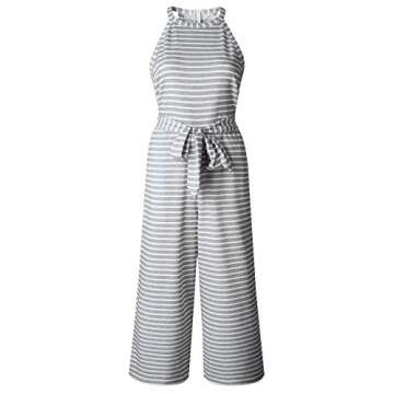 Alelly Women's Summer Jumpsuits Striped Tie Back Sleeveless Backless Wide Long Pants Rompers