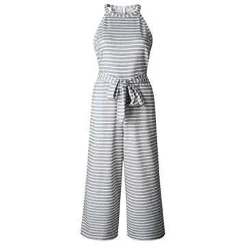 Alelly Women's Summer Jumpsuits Striped Tie Back Sleeveless Backless Wide Long Pants Rompers