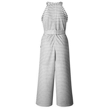 Alelly Women's Summer Jumpsuits Striped Tie Back Sleeveless Backless Wide Long Pants Rompers