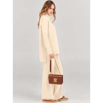 ANRABESS Women Two Piece Outfits Oversized Turtleneck Knit Pullover Sweater Top Wide Leg Pants Lounge Set Sweatsuit 2025 Fall