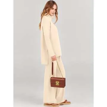ANRABESS Women Two Piece Outfits Oversized Turtleneck Knit Pullover Sweater Top Wide Leg Pants Lounge Set Sweatsuit 2025 Fall