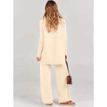 ANRABESS Women Two Piece Outfits Oversized Turtleneck Knit Pullover Sweater Top Wide Leg Pants Lounge Set Sweatsuit 2025 Fall