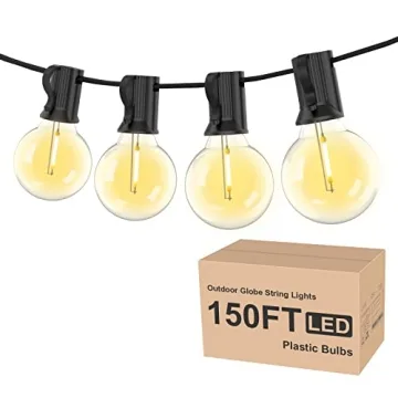 RTTY Outdoor String Lights 150ft, G40 Led Patio Lights with 75pcs Plastics Bulbs, Shatterproof Water...