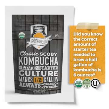 Fermentaholics Kombucha SCOBY - Live Starter Culture – Start A Half Gallon Batch – Six Ounces Of Strong Mature Starter Tea - Brew Your Own Kombucha