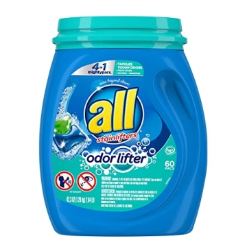 all Mighty Pacs Laundry Detergent, Odor Lifter, Tackles Tough Odors for Sporty Families, Tub, 60 Cou...