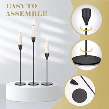 Potchen 27 Pack Candles Holder, 9 Sets Taper Candlestick Holders Fit 0.75 Inch Thick Pillar Candles, Long Candle Sticks Centerpiece Decor for Home Wedding Dinning Party Anniversary(Black)