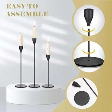 Potchen 27 Pack Candles Holder, 9 Sets Taper Candlestick Holders Fit 0.75 Inch Thick Pillar Candles, Long Candle Sticks Centerpiece Decor for Home Wedding Dinning Party Anniversary(Black)