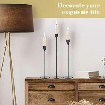 Potchen 27 Pack Candles Holder, 9 Sets Taper Candlestick Holders Fit 0.75 Inch Thick Pillar Candles, Long Candle Sticks Centerpiece Decor for Home Wedding Dinning Party Anniversary(Black)