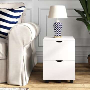 HollyHOME Under Desk Cabinet, Deep 2-Drawer Mobile Wood Cabinet, Storage Cabinet for Home, Rolling C...