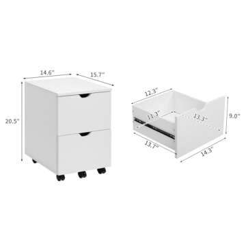 HollyHOME Under Desk Cabinet, Deep 2-Drawer Mobile Wood Cabinet, Storage Cabinet for Home, Rolling Cabinets for Office, Rolling Printer Stand, for A4, Modern, White