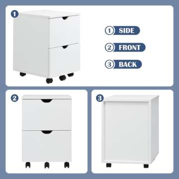 HollyHOME Under Desk Cabinet, Deep 2-Drawer Mobile Wood Cabinet, Storage Cabinet for Home, Rolling Cabinets for Office, Rolling Printer Stand, for A4, Modern, White