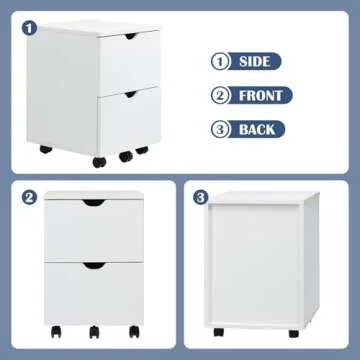 HollyHOME Mobile Wood Cabinet with Deep 2 Drawers for Storage