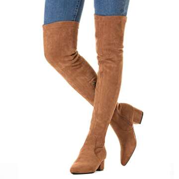 N.N.G Womens Over The Knee Boots Brown Size 6 Low Heel Suede Winter Block Chucky Long OTK Comfort Ab...