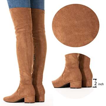 N.N.G Womens Over The Knee Boots Brown Size 6 Low Heel Suede Winter Block Chucky Long OTK Comfort Above knee Ladies Pointed Toe