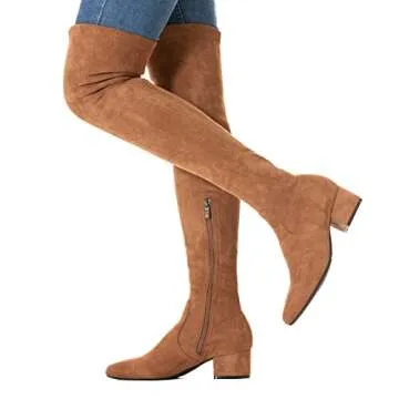 N.N.G Womens Over The Knee Boots Brown Size 6 Low Heel Suede Winter Block Chucky Long OTK Comfort Above knee Ladies Pointed Toe