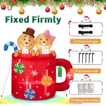 Inflatable Gingerbread Man with LED Lights for Christmas