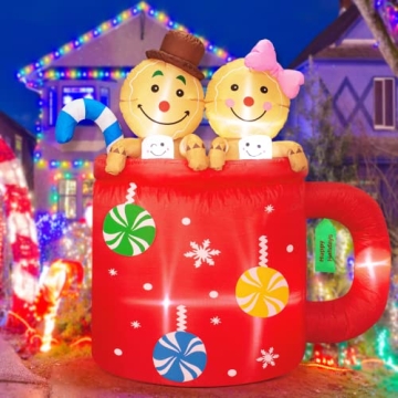 Inflatable Gingerbread Man with LED Lights for Christmas