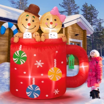 Inflatable Gingerbread Man with LED Lights for Christmas