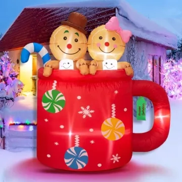Inflatable Gingerbread Man with LED Lights for Christmas