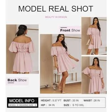 Dokotoo Off Shoulder Wedding Guest Dresses for Women 2025 Short Puff Sleeve Pink Dress Elastic Waist...