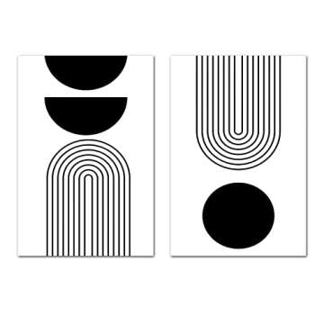 Black and White Geometric Abstract Wall Art Black and White Boho Canvas Painting Minimalist Art Prin...