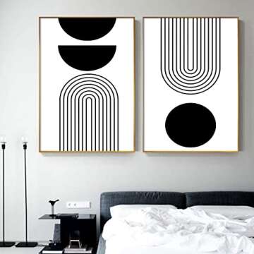Black and White Geometric Abstract Wall Art Black and White Boho Canvas Painting Minimalist Art Prints Black and White Line Art Mid Century Modern Geometric Wall Art for Home Decor 16x24inch Frameless