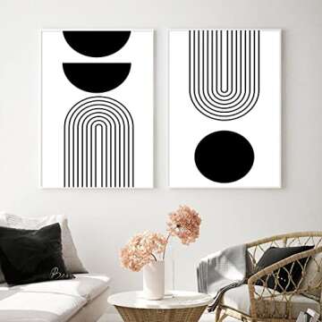 Black and White Geometric Abstract Wall Art Black and White Boho Canvas Painting Minimalist Art Prints Black and White Line Art Mid Century Modern Geometric Wall Art for Home Decor 16x24inch Frameless